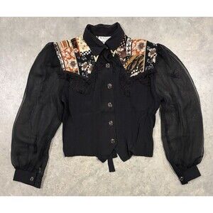 Vintage Korrigan Collection USA Western Crop Blouse Womens Medium Sheer Sleeves